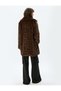 Leopard Print Plush Coat Hip Length Jacket with Collar Pockets - 4
