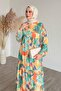 Placket Patterned Chiffon Orange Dress - 2