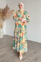 Placket Patterned Chiffon Orange Dress