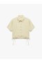 Viscose Classic Lapel Lace-Up Waist Short Sleeve Crop Shirt - 3