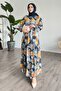 Placket Patterned Chiffon Anthracite Dress - 4