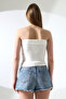Madonna Collar Sleeveless Body-Hugging Crop Strapless Bustier 21922 Ecru - 4