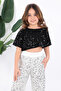 Female Child Black and White Short T-Shirt Sequins Sequins Dancer Costume - 4
