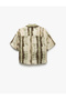 Viscose Short Sleeve Crop Shirt with Applique Double Pocket Detail Tie-Dye Pattern - 4