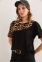 Women's Black Neck Leopard Detail Knitted Viscose T-Shirt Tsh- 19000836 - 4
