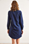 Women's Navy Blue Hidden Placket Woven Mini Shirt Dress Elb- 19002338 - 6