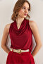 Women's Burgundy Back Button Degaje Collar Sleeveless Flowy Blouse Blz- 19002833 - 3