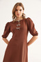 Women's Brown Bow Detail Midi Knitted Dress Elb- 19002341 - 5