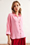 Women's Candy Pink Three Quarter Sleeve Front Short Back Long Flowy Shirt Gml- 19001283 - 4