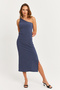 Women's Blue Shoulder Accessory Sleeveless Midi Dress Mod2400 - 4