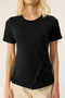 Siyah %100 Pamuk Regular/Normal Kalıp Çıtçıtlı Yırtmaç Detaylı  Örme T-Shirt TWOSS25TS00029 - 5