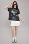 Antrasit Kalın Pamuklu Yıkamalı Baskılı Oversize/Geniş Kalıp Örme T-shirt TWOSS25TS00103