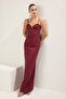 Bordo Straplez Dokuma Uzun Şık Abiye Gece Mezuiyet Elbisesi TPRSS25AE00098 - 2