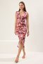 Dusty Rose Printed Bodycone/Body Sitting Drawstring Detail Knitted Stretchy Midi Pencil Dress Twoss23El00751 - 2