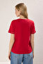 Kırmızı %100 Pamuk İşleme Detaylı Basic Bisiklet Yaka Örme T-Shirt TWOSS23TS00012 - 4