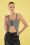 Anthracite Crop Premium Yarn/Special Yarn Ribbon Knitwear Thin Blouse Twoss25Bz00332 - 3