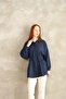 Back Robe Detail Striped Tunic-Navy Blue - 3