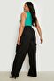 Women's Large Size Black, Waist Complete Elastic, High Waist, Wide Leg Cargo Pants 65N38748 - 4