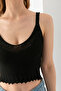 Women's Black Honeycomb Knitted Strap Stylish Comfortable V-Neck Ribbed Sleeveless Crop Top Bodysuit - 5