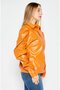 Women Spread Collar Long Sleeve Plain Top, Orange - 3