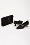 Short Heeled Pointed Toe Stiletto and Bag Set Black Suede