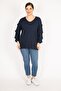 Women's Navy Blue Large Size Sleeve Detailed Tunic with Elastic Hem 65n36075