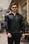 Black Oversize Relaxed Cut Waist Elastic Leather Jacket - 2