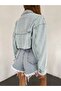 WOMEN'S DOUBLE-POCKET LASER-CUT CROPPED DENIM JACKET ZYN-58394 - 3