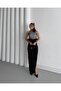 Women's Imported Fabric Sequined Otrishi Rose Detailed Special Design Lined Slit Dress - 5