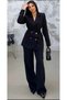 Women's Rose Detailed Jacket and Trousers Set, Black
