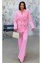Women's Rose Detail Belted Jacket Trousers Set Candy Pink - 2