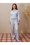 Embroidery Appliqué Rayon Double Suit Blue