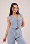 Linen Vest Trousers Blue Double Set - 2