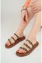 Women's Green Matte 3 Buckle Orthopedic Sole Slippers - 2