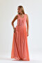 Lined Pleated Chiffon Long Dress Salmon