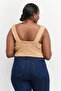 Women Plus Size Square Neck Sleeveless Textured Top, Brown - 4