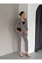 Grey Folded Sleeve Detail Blazer Jacket and Carrot Cut Pants Atlas Woven Fabric Suit