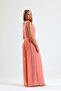 Lined Pleated Chiffon Long Dress Salmon - 4