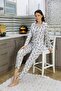 Gray Women's Cotton Pajamas Suit Long Sleeve Front Buttoned - 4
