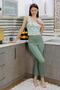 Women's Crop Bustier Tights Bottom Top Set Aqua Green 5910