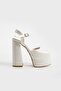 7-9950 Double Layer Platform High Thick Heeled Bridal/Evening Dress Shoes- Pearl Leather - 6