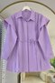Women's Pleat and Shoulder Detailed Belted Hijab Shirt - 3