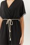 Women's Black Double-Breasted Collar Sleeve Detail Waist Belted Crinkle Jumpsuit 60261418 - 4