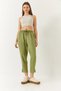 Women's Pistachio Green Linen Elastic Waist Tied Leg Detail Pocketed Carrot Cut Trousers 3875 60261419 - 2