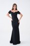New Season Crepe Fabric Sweetheart Neck Off Shoulder Detailed Women's Maxi Evening Dress with Tail 582988 - 8