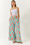Women's Turquoise Tile Patterned Elastic Waist Tie Pocket Viscose Comfortable Palazzo Trousers 60261435