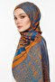 Riad Pattern Double Sided Shawl Petrol Blue-Orange - 3