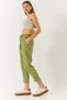 Women's Pistachio Green Linen Elastic Waist Tied Leg Detail Pocketed Carrot Cut Trousers 3875 60261419
