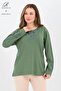 Women's Green Bow Pattern Stone Embroidered Lycra Slit Viscose Mother Combed Cotton Blouse