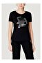 Women's Stretchy Cotton Fabric Round Neck Logo Short Sleeve Black T-Shirt